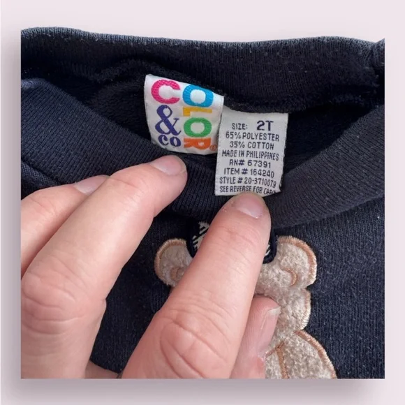 Retro Navy Blue Girls Sweater with Bear Patch - Picture 3 of 3